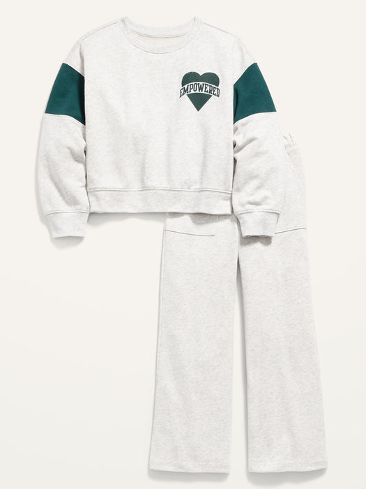 French Terry Graphic Sweatshirt & Wide-Leg Jogger Sweatpants Set for Girls