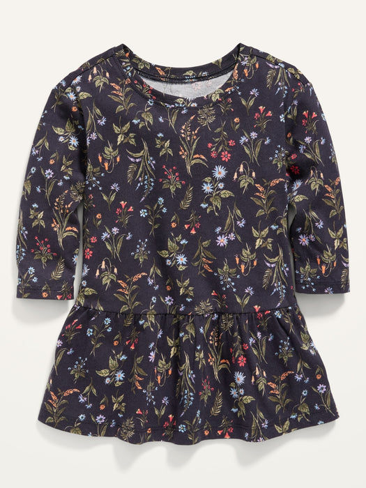 Long-Sleeve Printed Drop-Waist Dress for Baby - Blue