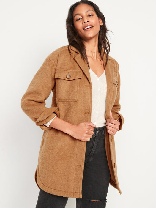 Soft-Brushed Long Utility Shacket for Women - Yellow
