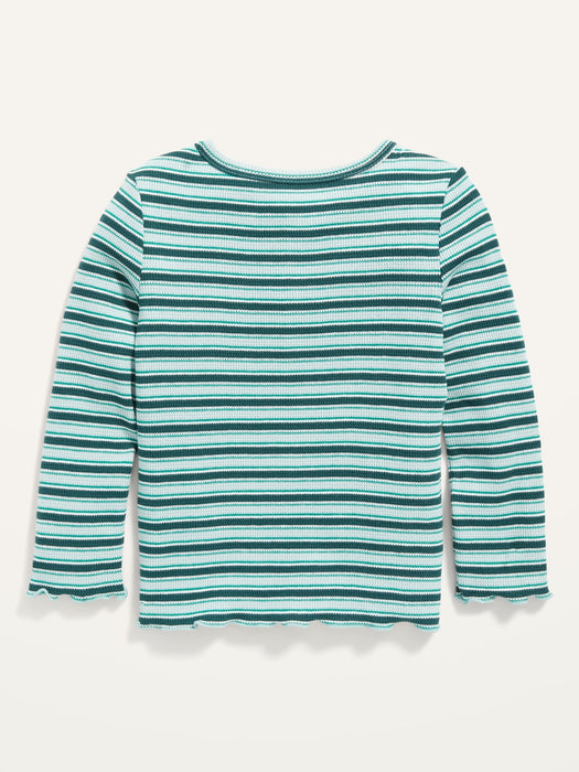 Long-Sleeve Lettuce-Edge Henley T-Shirt for Toddler Girls - Blue