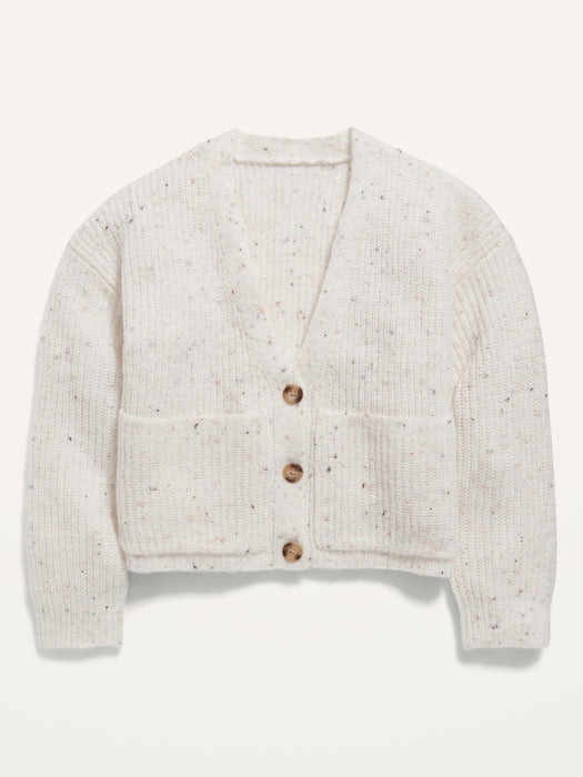Cropped Button-Front Pocket Cardigan Sweater for Girls