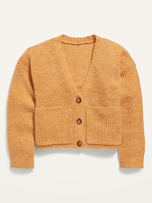 Cropped Button-Front Pocket Cardigan Sweater for Girls
