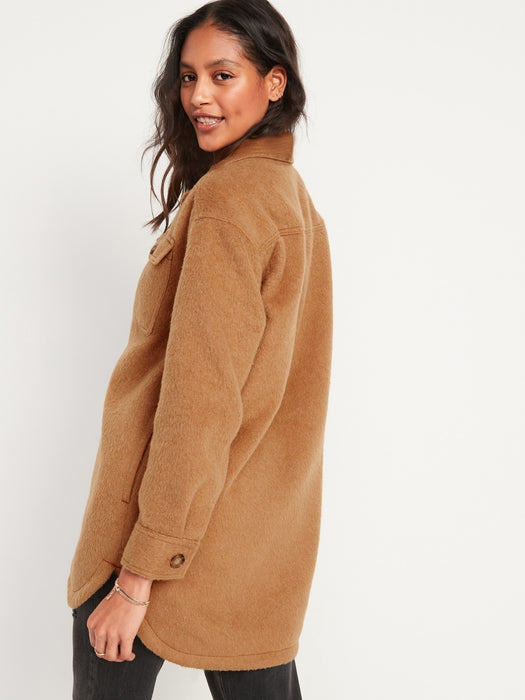 Soft-Brushed Long Utility Shacket for Women - Yellow
