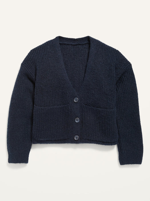 Cropped Button-Front Pocket Cardigan Sweater for Girls