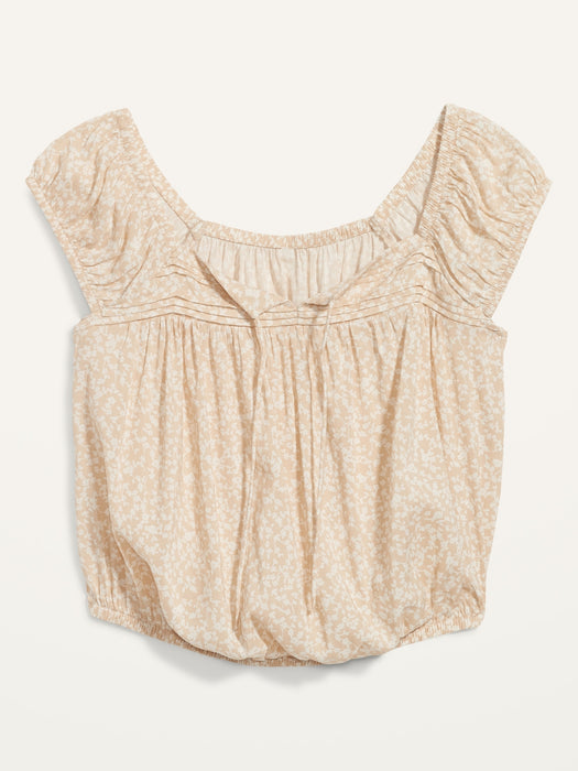 Cap-Sleeve Cropped Pintucked Poet Blouse for Women - Multi
