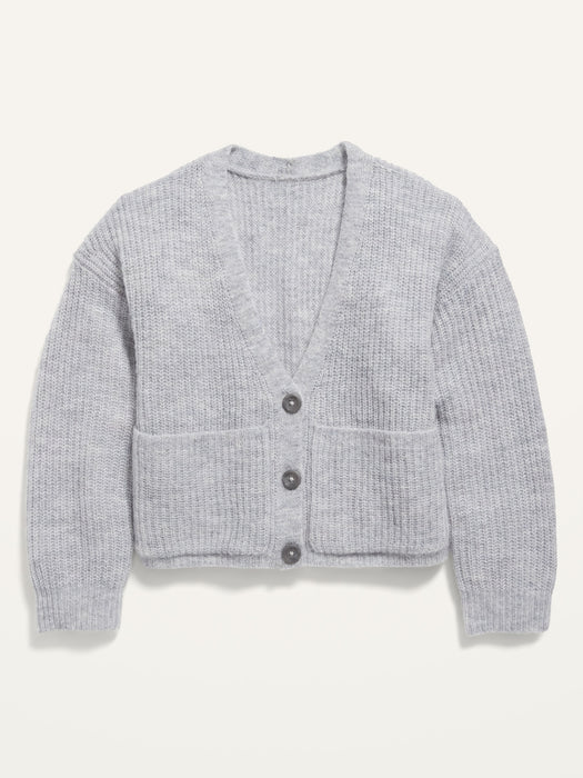 Cropped Button-Front Pocket Cardigan Sweater for Girls