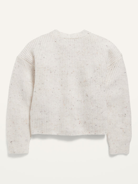 Cropped Button-Front Pocket Cardigan Sweater for Girls