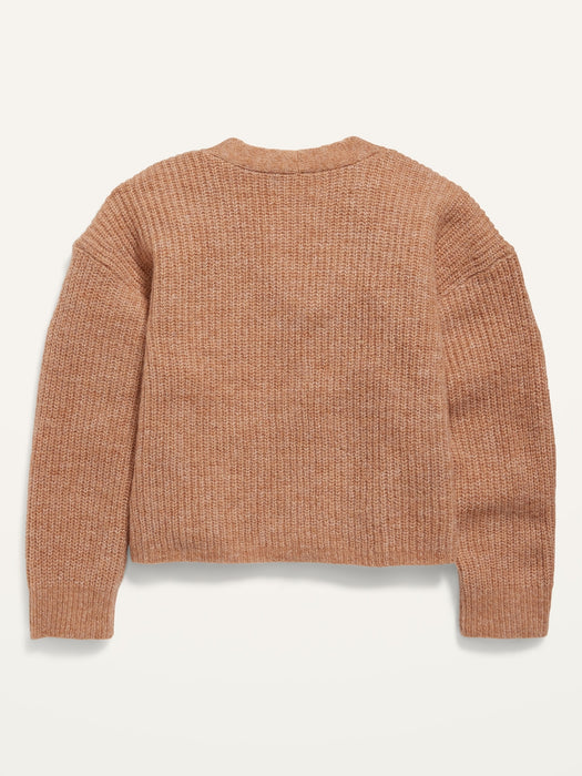 Cropped Button-Front Pocket Cardigan Sweater for Girls