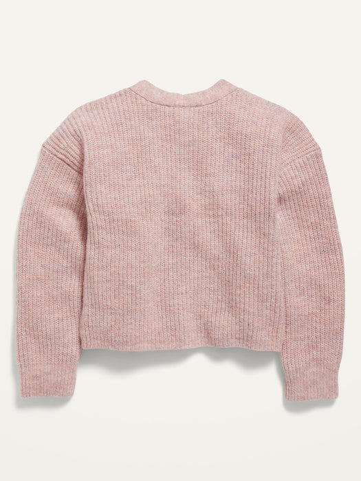 Cropped Button-Front Pocket Cardigan Sweater for Girls