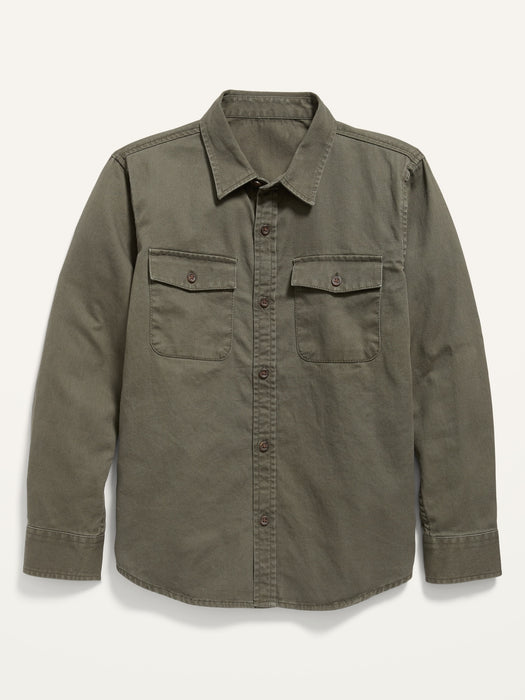 Long-Sleeve Twill Button-Down Utility Pocket Shirt for Boys - Brown
