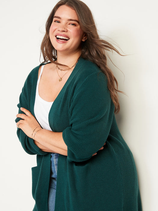 Textured Shaker-Stitch Longline Open-Front Cardigan Sweater for Women