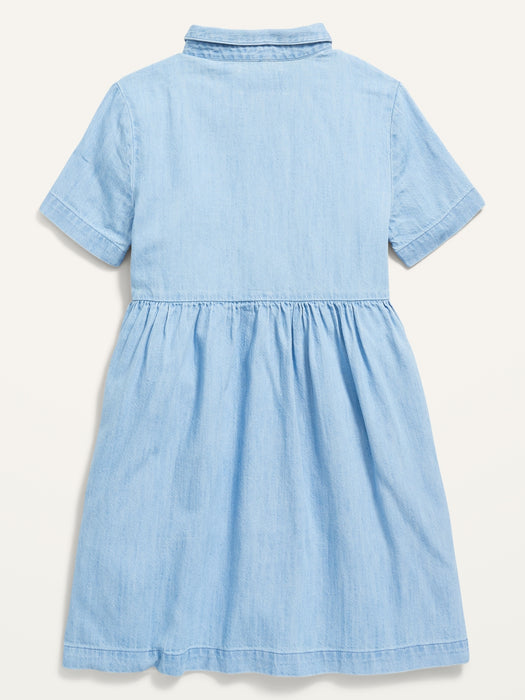 Short-Sleeve Chambray Shirt Dress for Girls