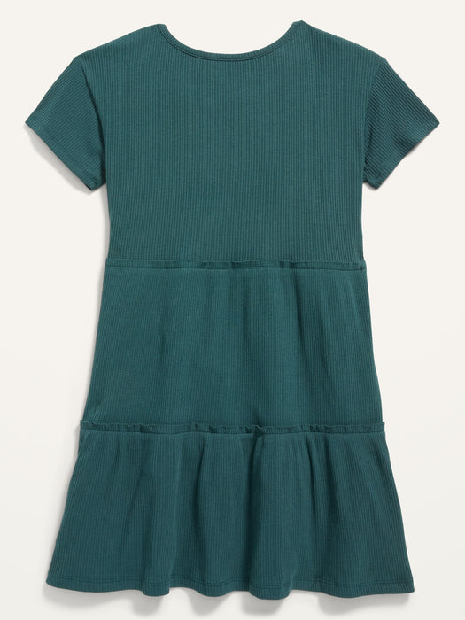 Rib-Knit Tiered Short-Sleeve Dress for Girls