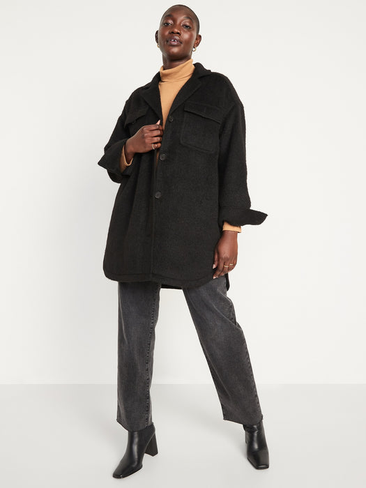 Soft-Brushed Long Utility Shacket for Women - Black