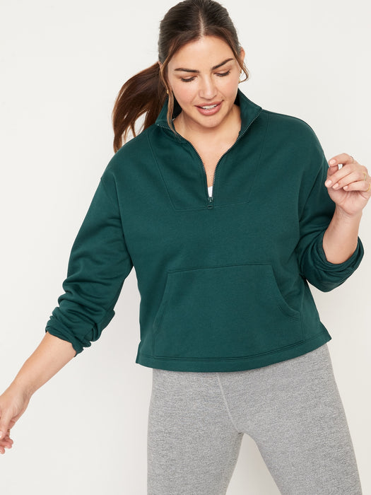 Mock-Neck Quarter-Zip Fleece Sweatshirt for Women