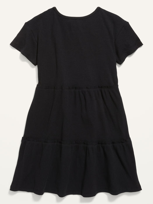 Rib-Knit Tiered Short-Sleeve Dress for Girls