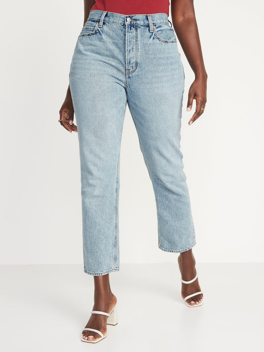 High-Waisted Button-Fly Slouchy Straight Cropped Non-Stretch Jeans for Women
