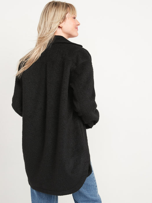 Soft-Brushed Long Utility Shacket for Women - Black