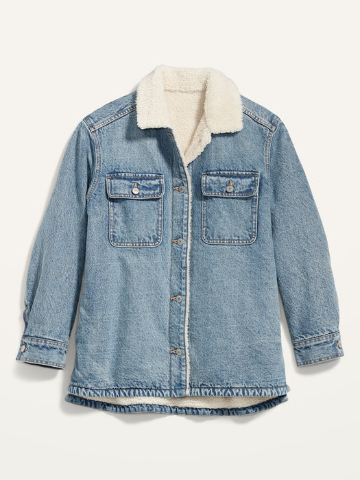 Sherpa-Lined Non-Stretch Jean Utility Shacket or Women