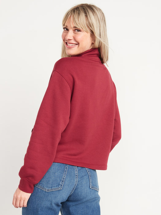 Mock-Neck Quarter-Zip Fleece Sweatshirt for Women