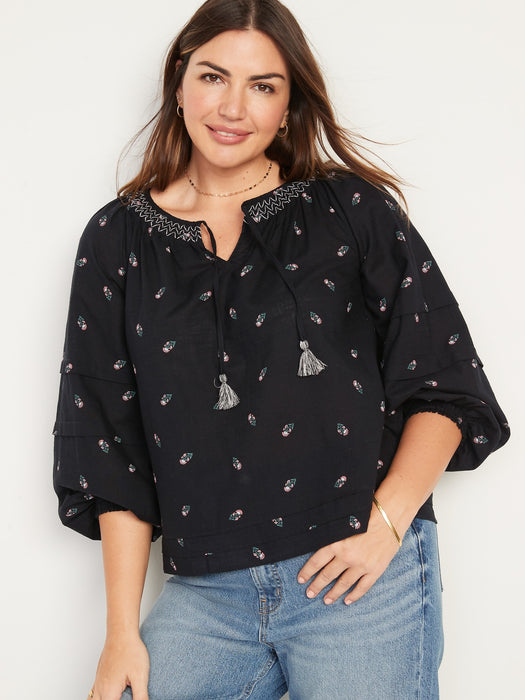Puff-Sleeve Floral Smocked Poet Swing Blouse for Women