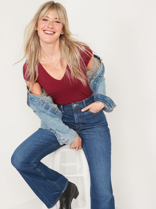 Fitted Short-Sleeve V-Neck Bodysuit for Women