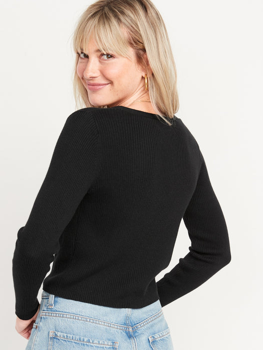 Long-Sleeve Cropped Rib-Knit Cardigan Sweater for Women