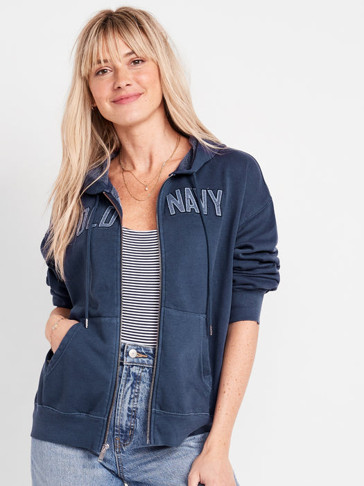 Logo-Graphic Specially-Dyed Zip-Front Hoodie for Women - Blue