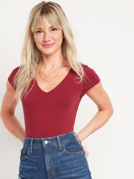 Fitted Short-Sleeve V-Neck Bodysuit for Women