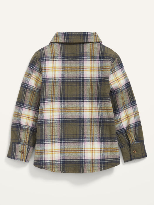 Drop-Shoulder Plaid Flannel Shirt for Toddler Girls - Multi