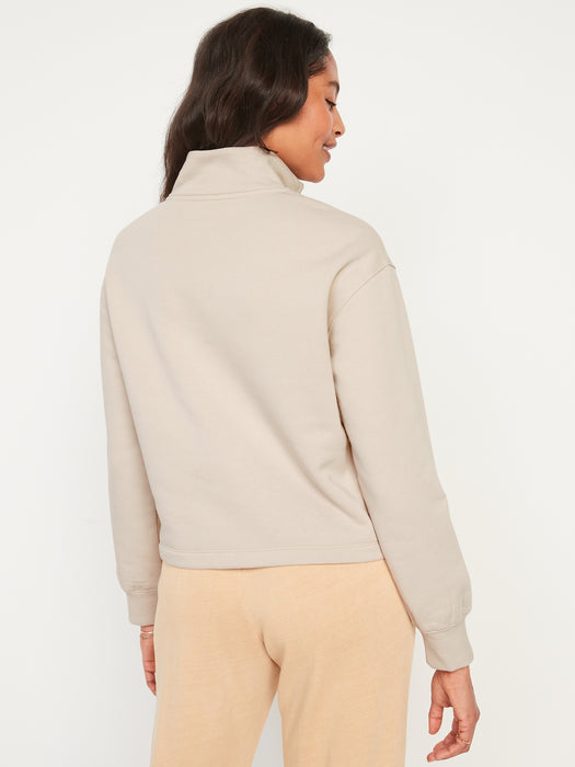 Mock-Neck Quarter-Zip Fleece Sweatshirt for Women - White