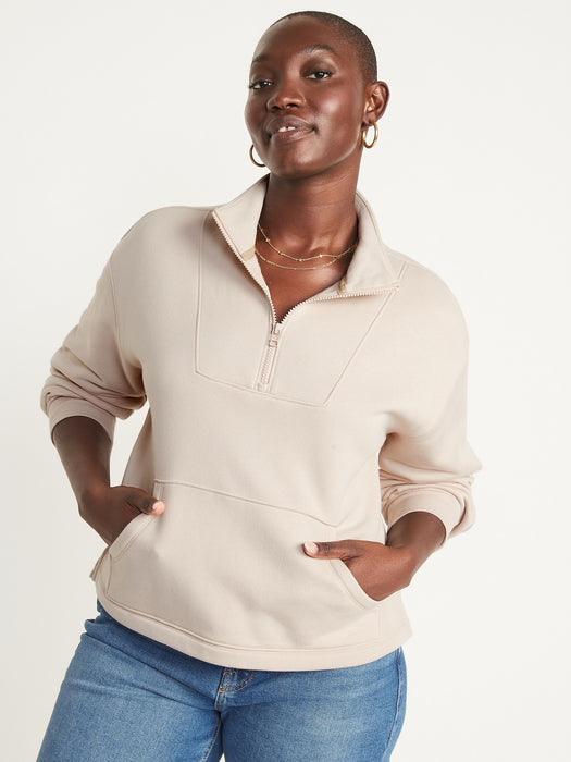 Mock-Neck Quarter-Zip Fleece Sweatshirt for Women - White