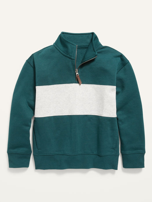Long-Sleeve Color-Blocked Quarter-Zip Sweatshirt for Boys - Green