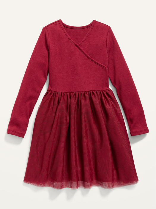 Fit & Flare Wrap-Front Tutu Dress for Toddler Girls - Red