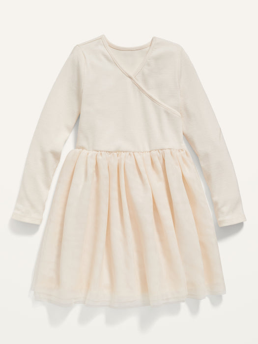 Fit & Flare Wrap-Front Tutu Dress for Toddler Girls - White