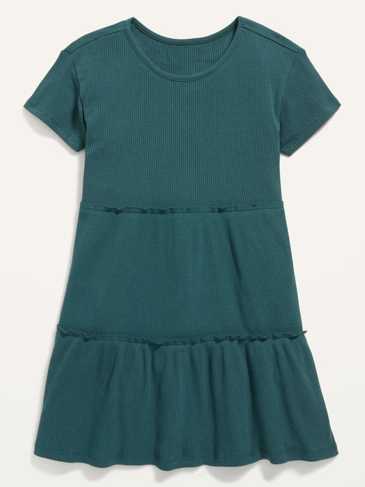 Rib-Knit Tiered Short-Sleeve Dress for Girls