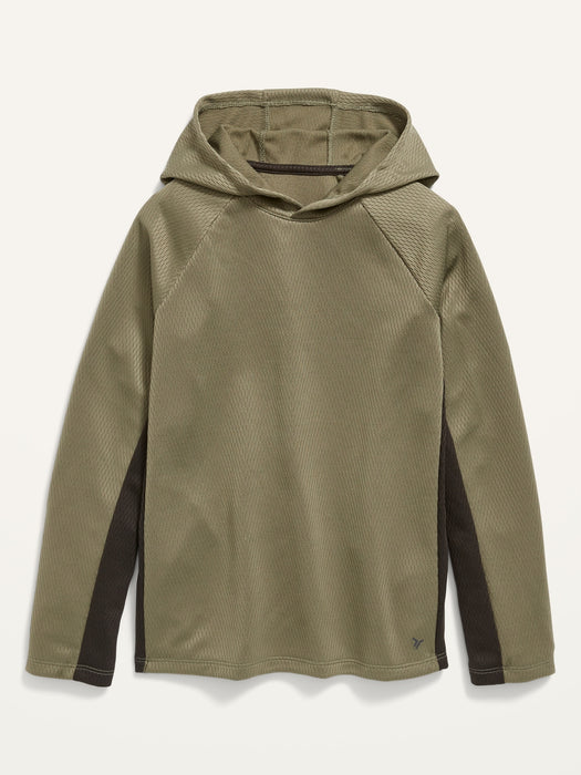 Long-Sleeve Two-Tone Mesh Performance Pullover Hoodie for Boys - Brown