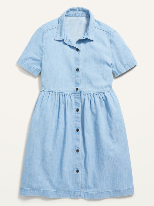 Short-Sleeve Chambray Shirt Dress for Girls