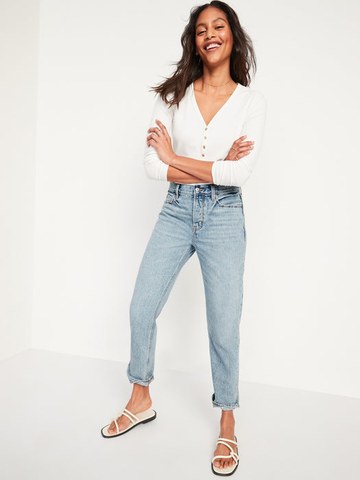 High-Waisted Button-Fly Slouchy Straight Cropped Non-Stretch Jeans for Women