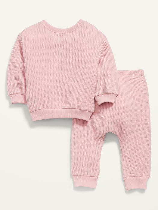 Unisex Thermal-Knit Henley Top and Jogger Pants Set for Baby