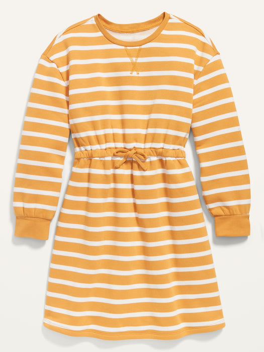 Long-Sleeve Cinched-Waist Sweatshirt Dress for Girls - Yellow