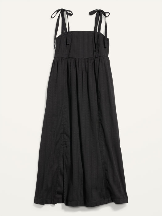 Tie-Shoulder Dobby Midi Babydoll Swing Dress for Women