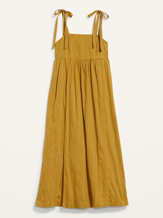 Tie-Shoulder Dobby Midi Babydoll Swing Dress for Women