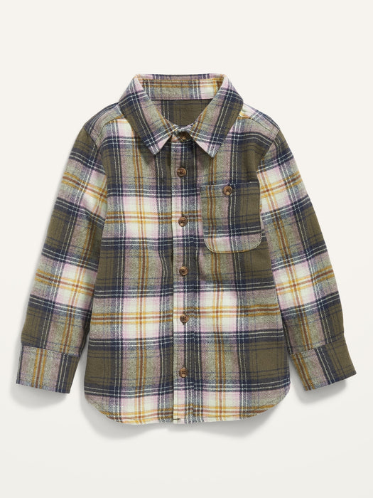 Drop-Shoulder Plaid Flannel Shirt for Toddler Girls - Multi