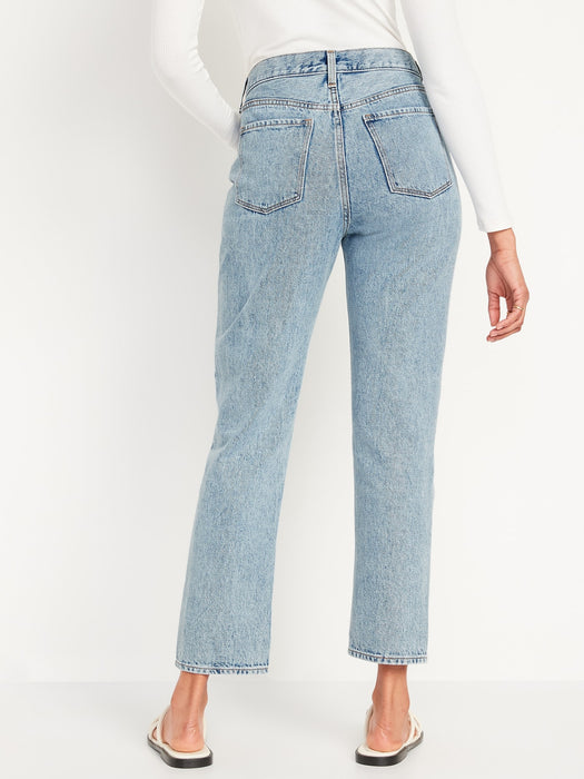 High-Waisted Button-Fly Slouchy Straight Cropped Non-Stretch Jeans for Women
