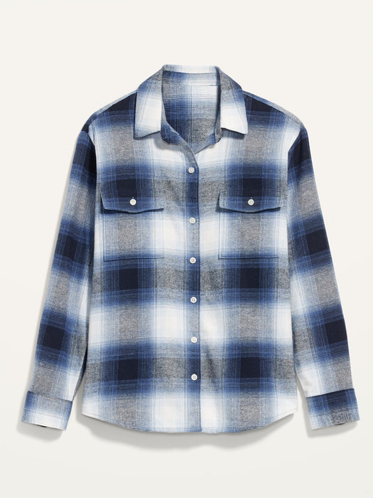 Long-Sleeve Plaid Flannel Boyfriend Tunic Shirt for Women