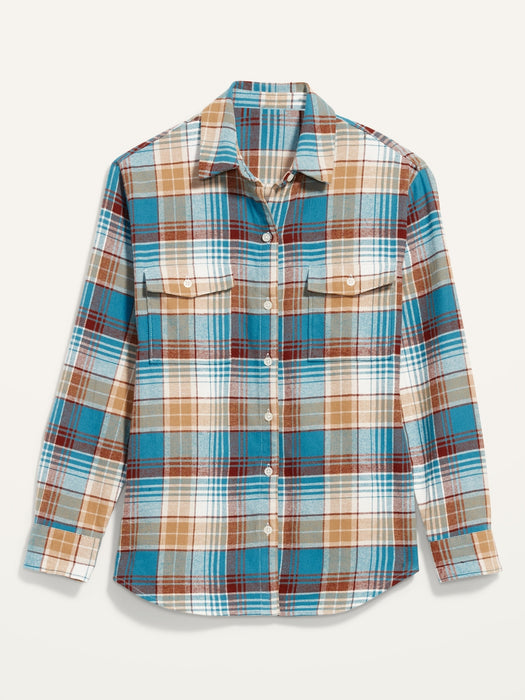 Long-Sleeve Plaid Flannel Boyfriend Tunic Shirt for Women