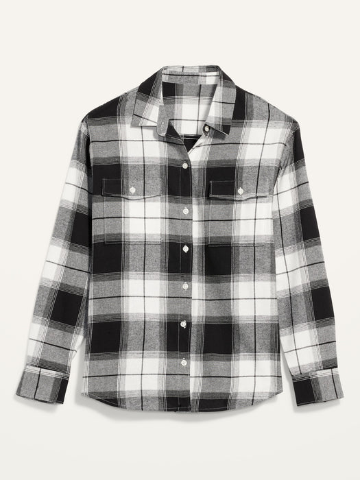 Long-Sleeve Plaid Flannel Boyfriend Tunic Shirt for Women
