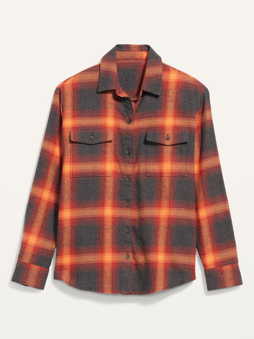 Long-Sleeve Plaid Flannel Boyfriend Tunic Shirt for Women