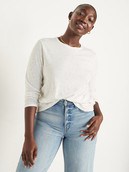 EveryWear Speckled Long-Sleeve T-Shirt for Women - White